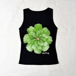 green flower graphic tank